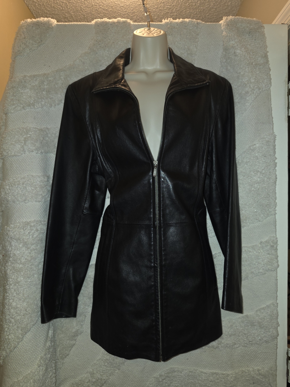 Women's Black Leather Zip-Front Jacket
